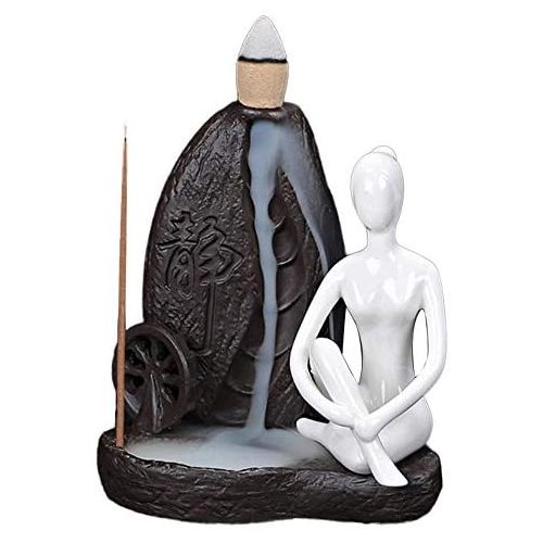  인센스스틱 Foride Backflow Incense Burner Holder Handmade Yoga Style Waterfall Incense Cone Sticks Holder with 10PCS Incense Cones for Home Decor Tearoom Office (A 56x107mm)