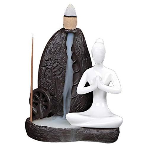  인센스스틱 Foride Backflow Incense Burner Holder Handmade Yoga Style Waterfall Incense Cone Sticks Holder with 10PCS Incense Cones for Home Decor Tearoom Office (A 56x107mm)