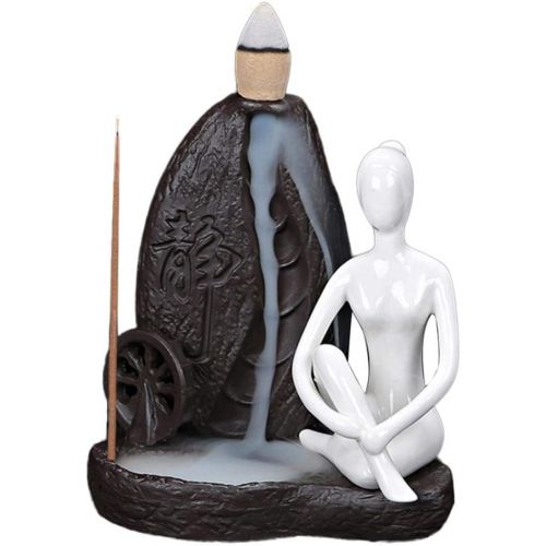  인센스스틱 Foride Backflow Incense Burner Holder Handmade Yoga Style Waterfall Incense Cone Sticks Holder with 10PCS Incense Cones for Home Decor Tearoom Office (A 56x107mm)