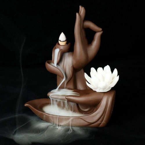  인센스스틱 Foride Incense Burner Lotus Backflow Incense Holder, Ceramic Handcrafted Two Fish Backflow Incense Burner with 120 Incense Cones 30 Incense Sticks 1 Tongs 1 matfor Home Decor