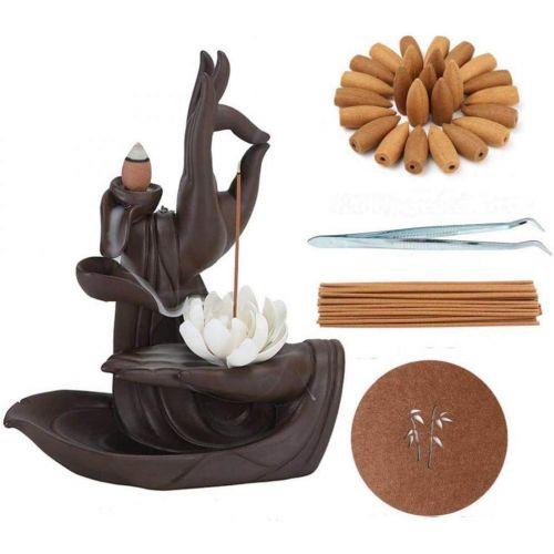  인센스스틱 Foride Incense Burner Lotus Backflow Incense Holder, Ceramic Handcrafted Two Fish Backflow Incense Burner with 120 Incense Cones 30 Incense Sticks 1 Tongs 1 matfor Home Decor