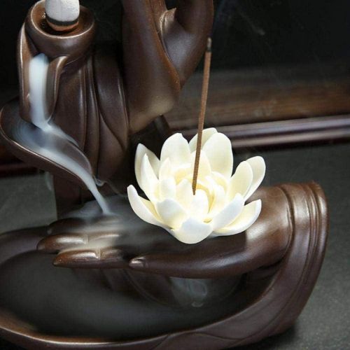  인센스스틱 Foride Incense Burner Lotus Backflow Incense Holder, Ceramic Handcrafted Two Fish Backflow Incense Burner with 120 Incense Cones 30 Incense Sticks 1 Tongs 1 matfor Home Decor