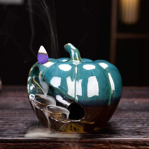  인센스스틱 Foride Pumpkin Backflow Incense Burner Incense Cone Holder for Home Decor Yoga, Ceramic Handcrafted Backflow Incense Burner with 10PCS Incense Cones, 30 Incense Sticks, 1 mat, 1 Tweezers