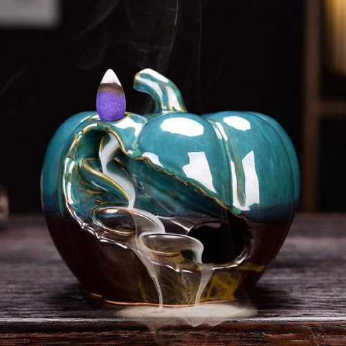  인센스스틱 Foride Pumpkin Backflow Incense Burner Incense Cone Holder for Home Decor Yoga, Ceramic Handcrafted Backflow Incense Burner with 10PCS Incense Cones, 30 Incense Sticks, 1 mat, 1 Tweezers