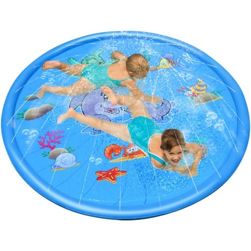  Forliver Sprinkle & Splash Play Mat - 68 Water Sprinkler, Kiddie Outdoor Outside Water Pool Toys for Toddlers Kids Children Infants Boys and Girls - Perfect Inflatable Outdoor Summer Water