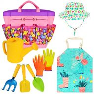 Forliver Gardening Tools Toy Set for Girls Boys with Beatiful Storage Bag, Watering Can, Gardening Gloves, Shovels, rake, Apron, Sun Hat kit for Children Kids Outdoor Play and Dress up Clot