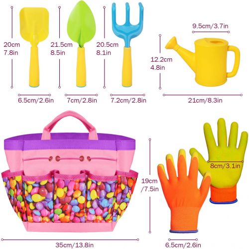  Forliver Gardening Tools Toy Set for Girls Boys with Beatiful Storage Bag, Watering Can, Gardening Gloves, Shovels, rake, Apron, Sun Hat kit for Children Kids Outdoor Play and Dress up Clot