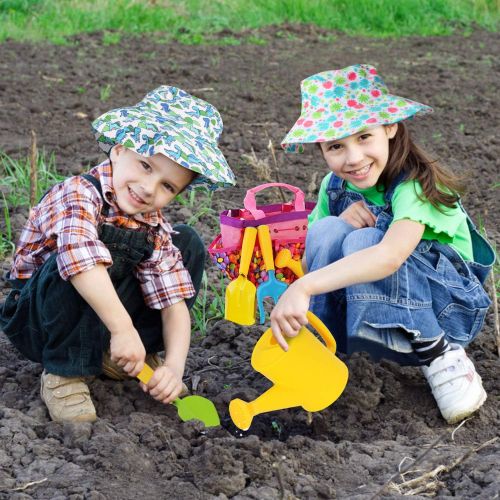  Forliver Gardening Tools Toy Set for Girls Boys with Beatiful Storage Bag, Watering Can, Gardening Gloves, Shovels, rake, Apron, Sun Hat kit for Children Kids Outdoor Play and Dress up Clot