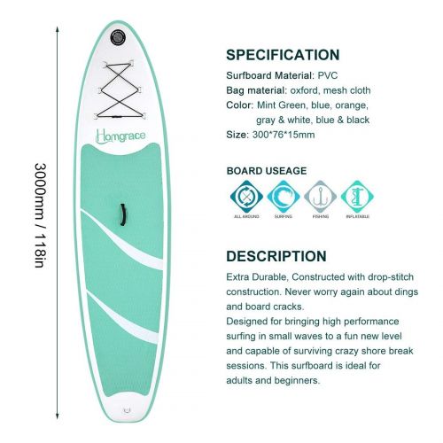  Formulaone Inflatable SUP Surfboards Stand Up Paddle Board with Carry Backpack Outdoor Double Layer Thickening Paddle Pump Kit - Mint Green