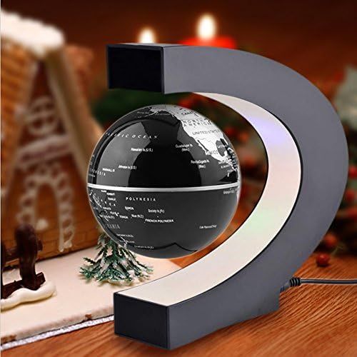  [아마존베스트]Forno FU ZHOU Floating Globe with Colored LED Lights C Shape Anti Gravity Magnetic Levitation Rotating World Map for Children Gift Home Office Desk Decoration (Black)