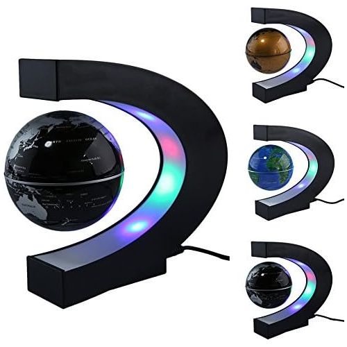  [아마존베스트]Forno FU ZHOU Floating Globe with Colored LED Lights C Shape Anti Gravity Magnetic Levitation Rotating World Map for Children Gift Home Office Desk Decoration (Black)