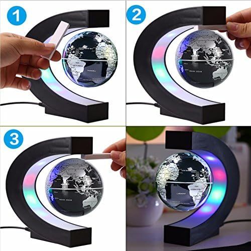  [아마존베스트]Forno FU ZHOU Floating Globe with Colored LED Lights C Shape Anti Gravity Magnetic Levitation Rotating World Map for Children Gift Home Office Desk Decoration (Black)