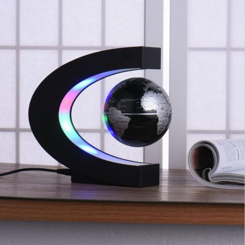  [아마존베스트]Forno FU ZHOU Floating Globe with Colored LED Lights C Shape Anti Gravity Magnetic Levitation Rotating World Map for Children Gift Home Office Desk Decoration (Black)