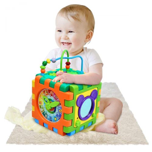  Forstart Activity Cube | 6 in 1 Multipurpose Play Center for Kids Toddlers Shape Color Sorter Beads Maze Time Learning Clock Skill Improvement Educational Game Toys Busy Learner Cu