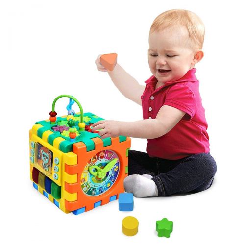 Forstart Activity Cube | 6 in 1 Multipurpose Play Center for Kids Toddlers Shape Color Sorter Beads Maze Time Learning Clock Skill Improvement Educational Game Toys Busy Learner Cu