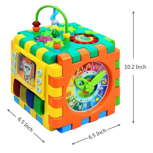  Forstart Activity Cube | 6 in 1 Multipurpose Play Center for Kids Toddlers Shape Color Sorter Beads Maze Time Learning Clock Skill Improvement Educational Game Toys Busy Learner Cu