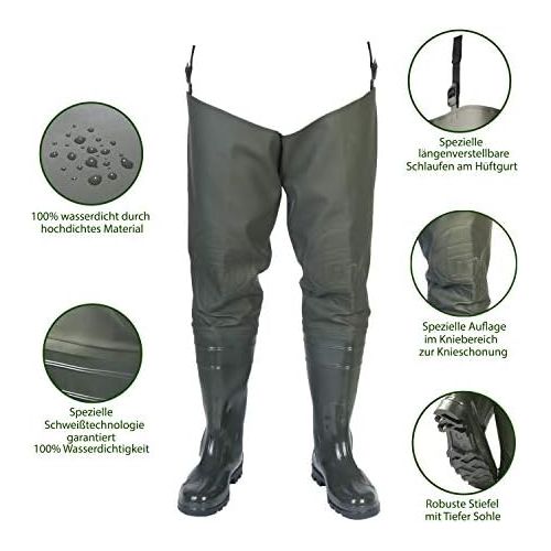  [아마존베스트]FortMen Mens Waders with Boots Waterproof Waders Size 41-47 Long Waders Rubber Boots Fishing Boots Angel
