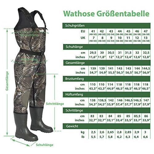  [아마존베스트]FortMen Neoprene waders, 5 mm, mens fishing trousers with EVA boots, size 41-47, waterproof waders, men’s pond fishing wader trousers