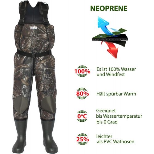  [아마존베스트]FortMen Neoprene waders, 5 mm, mens fishing trousers with EVA boots, size 41-47, waterproof waders, men’s pond fishing wader trousers