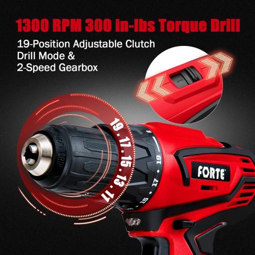  [아마존베스트]Forte Cordless Drill Combo Kit - 20V Max Drill Driver and Impact Driver Cordless Power Tool Set with 2Pcs Lithium-Ion Batteries, Charger and Storage Bag included