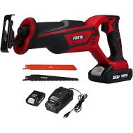 FORTE 20V Max Reciprocating Saw with Li-ion Battery and Quick Charger, Variable-Speed & Tool-Free Blade Change, 2 Saw Blades for Wood & Metal Cutting