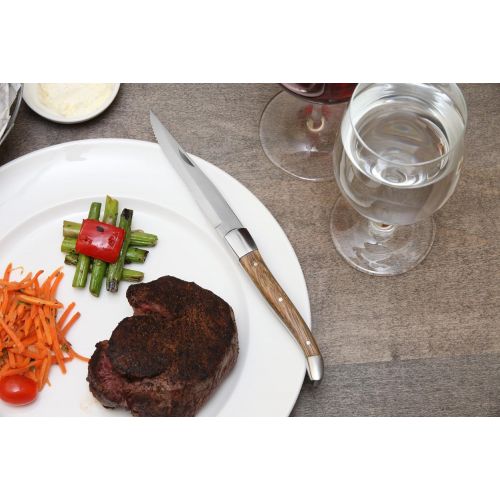  Fortessa Provencal 4-Piece Serrated Steak Knife Set with Box, 9.25-Inch, Light Wood Handle
