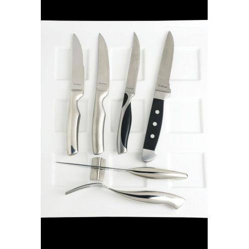  Fortessa CIOP Serrated Steak Knife with StainlessBlack Handle, 9.25-Inch, Set of 6