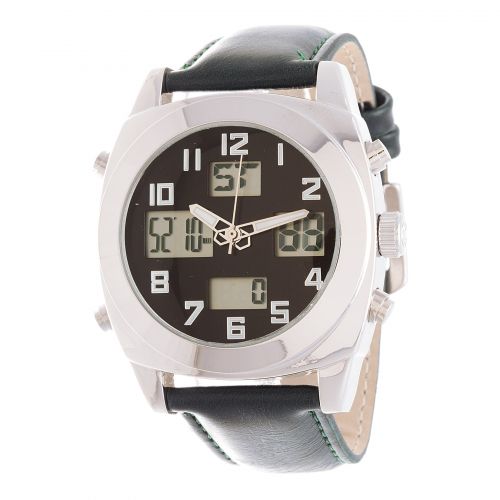  Fortune NYC Mens Silver Case  Green Leather Strap Analog Digital Watch by Xtreme