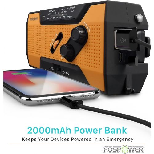  [아마존 핫딜]  [아마존핫딜]FosPower Emergency Solar Hand Crank Portable Radio, NOAA Weather Radio for Household and Outdoor Emergency with AM/FM, LED Flashlight, Reading Lamp, 2000mAh Power Bank USB Charger