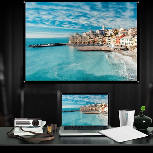  Fosa 84 Inch Projector Screen, 16:9 Portable Mini White Projector Curtain Foldable HD Mount Wall Movie Projection Screen with Hanging Holes Support Double Sided Projection Fit for Movie