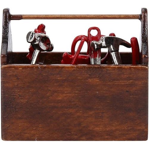  Fosa Miniature Wooden Doll House Toolbox with Metal Tools set, Doll House Toolbox with Tools Fit for 1/12 Dollhouse or Doll, with 8PCS Miniature Tools Set