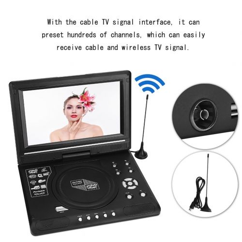  Fosa fosa 9.8 inch Portable DVD Player with Swivel Screen, Game TV Player FM Radio Receiver Build in Rechargeable lithium battery with US Plug. Support SDMSMMC card reading(Black)