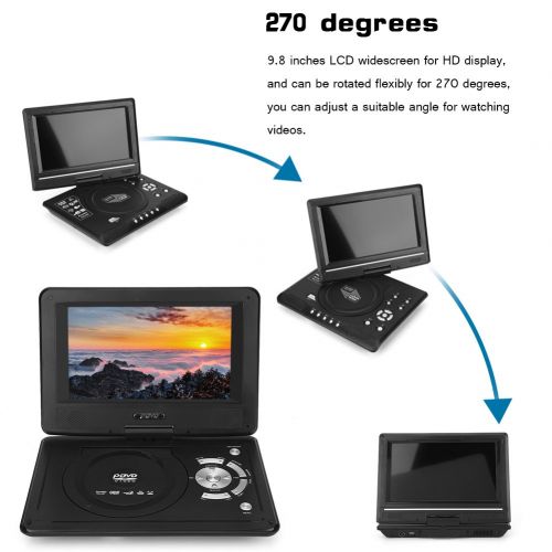  Fosa fosa 9.8 inch Portable DVD Player with Swivel Screen, Game TV Player FM Radio Receiver Build in Rechargeable lithium battery with US Plug. Support SDMSMMC card reading(Black)