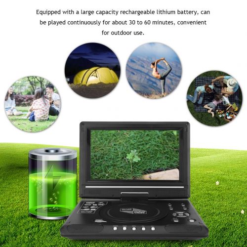  Fosa fosa 9.8 inch Portable DVD Player with Swivel Screen, Game TV Player FM Radio Receiver Build in Rechargeable lithium battery with US Plug. Support SDMSMMC card reading(Black)