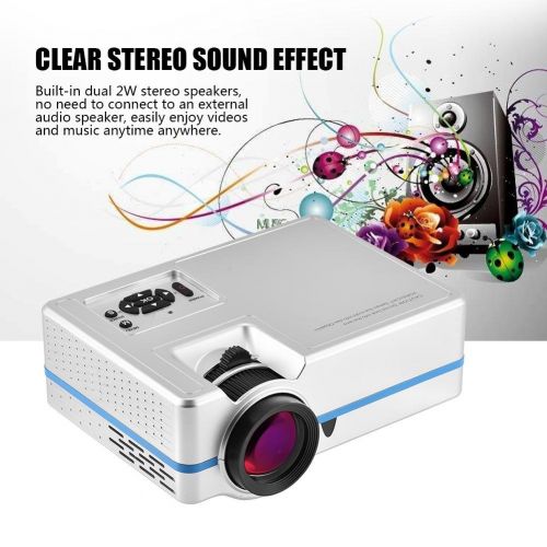  Fosa fosa Mini HD 1080p LED Projector, Built-in dual 2W stereo speakers, HDMI, VGA, AV, USB and TF Multiple Input Interface, Portable Multimedia Projector for Home,Theaters,Meeting, Bus