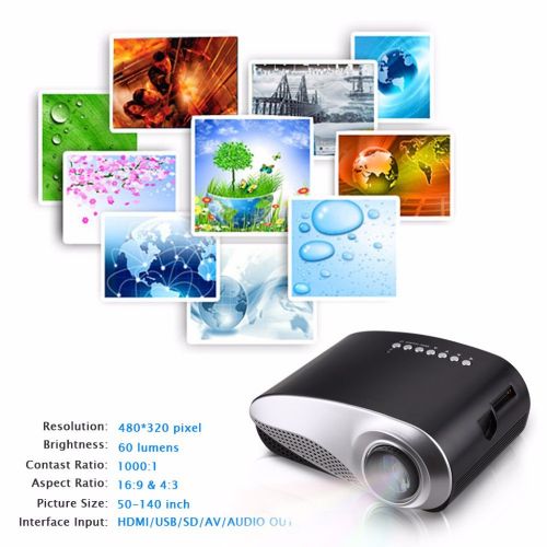  Mini Projector,Fosa LED Portable Projector Home Theater with USBSDAVHDMI Input Support PC Tablet Smartphone for Video Image Movie Game, Great Video Projector for Party and Campi
