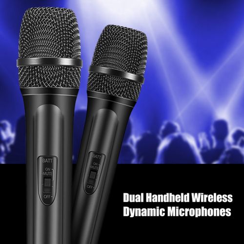  Fosa fosa Wireless Microphone, Dual Handheld Wireless Dynamic Microphones with LCD Receiver Display System for Karaoke Singing Speech Outdoor Wedding Conference Evening Party (Black)