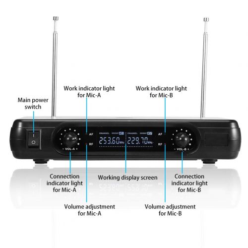  Fosa fosa Wireless Microphone, Dual Handheld Wireless Dynamic Microphones with LCD Receiver Display System for Karaoke Singing Speech Outdoor Wedding Conference Evening Party (Black)