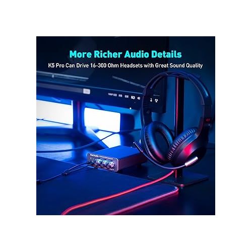  Fosi Audio K5 Pro Gaming DAC Headphone Amplifier Mini Hi-Fi Stereo Digital-to-Analog Audio Converter USB Type C/Optical/Coaxial to RCA/3.5MM AUX for PS5/PC/MAC/Computer