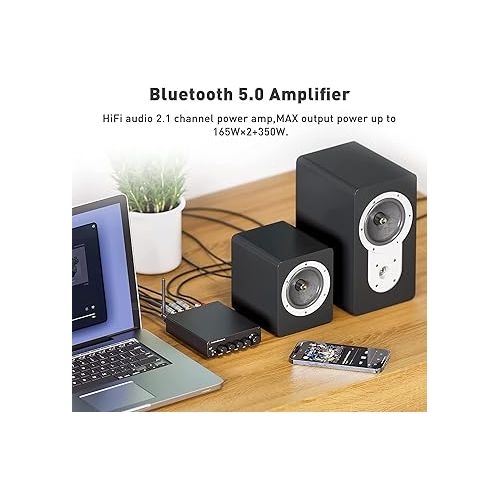  Fosi Audio BT30D Pro TPA3255 Bluetooth 5.0 Stereo Audio Amplifier Receiver 2.1 Channel Outdoor Mini Class D Integrated Amp Hi-Fi 165 Watt x2+350 Watt for Home Desktop Bookshelf Speakers/Subwoofers