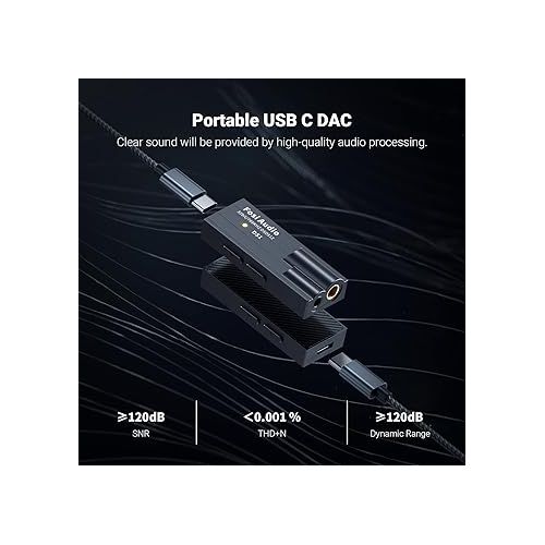  Fosi Audio DS1 DSD512 HiFi USB C DAC ES9038Q2M Mini Audio Headphone Amp Adapter Supports 32bit/768kHz with 4.4MM and 3.5MM Dual Headphones Outputs Compatible with Smartphones/Laptop/PC/Music Players