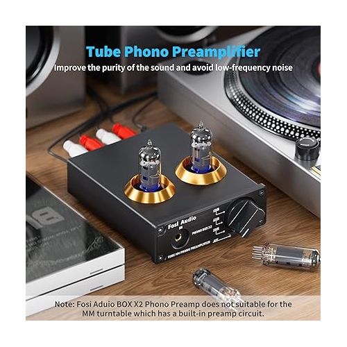  Fosi Audio Box X2 Phono Preamp for MM Turntable Phonograph Preamplifier with Gain Gear Mini Stereo Audio Hi-Fi Pre-Amplifier for Record Player with DC 12V Power Supply