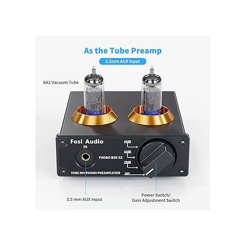  Fosi Audio Box X2 Phono Preamp for MM Turntable Phonograph Preamplifier with Gain Gear Mini Stereo Audio Hi-Fi Pre-Amplifier for Record Player with DC 12V Power Supply