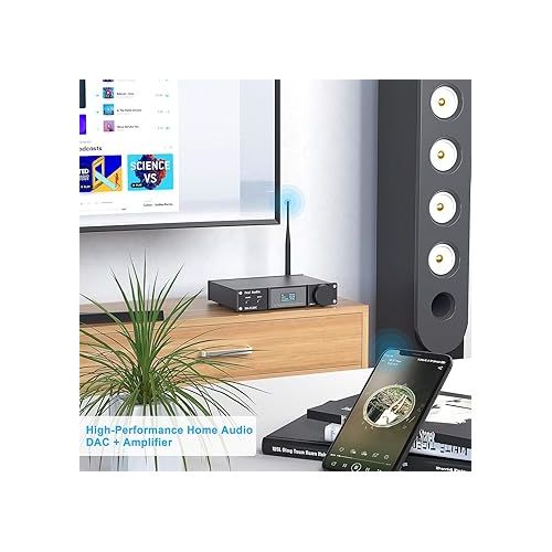  Fosi Audio DA2120C 240W Bluetooth 5.0 Stereo Audio Hi-Fi DAC Amplifier Support aptX 24Bit-192kHz 2.1 Channel Integrated Class D Power Amp with RCA/PC-USB/Coaxial/Optical Input and Remote Control