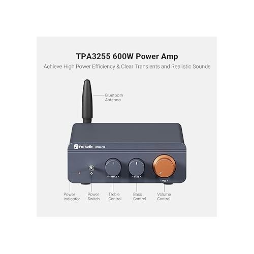  Fosi Audio BT20A Pro Bluetooth 5.0 Amplifier 300W x2 TPA3255 2 Channel Mini Class D Integrated Home Audio Outdoor Stereo Amp Receiver for Speakers Supports 24-48V with Bass Treble Control