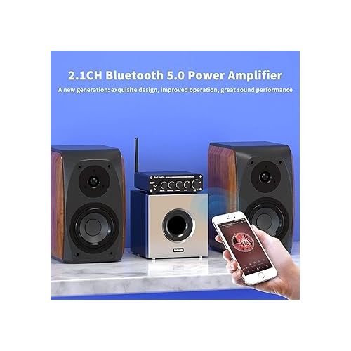  Fosi Audio BT30D Bluetooth 5.0 Stereo Audio Receiver Amplifier 2.1 Channel Mini Hi-Fi Class D Integrated Amp 50 Watt x2+100 Watt for Home Outdoor Passive Speakers/Subwoofer Powered Subwoofer