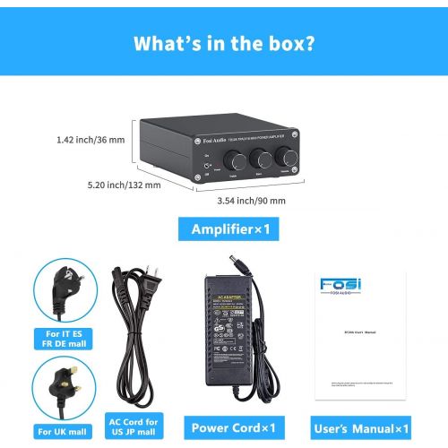  [아마존베스트]2 Channel Stereo Audio Amplifier Receiver Mini Hi-Fi Class D Integrated Amp 2.0CH for Home Speakers 100W x 2 with Bass and Treble Control TPA3116(with Power Supply) - Fosi Audio TB