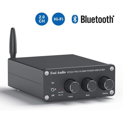  [아마존베스트]Fosi Audio [Updated] BT20A Bluetooth 4.2 Stereo Audio 2 Channel Amplifier Receiver Mini Hi-Fi Class D Integrated Amp 2.0CH for Home Speakers 100W x 2 with Bass and Treble Control TPA3116 (wit