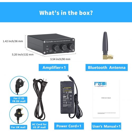  [아마존베스트]Fosi Audio [Updated] BT20A Bluetooth 4.2 Stereo Audio 2 Channel Amplifier Receiver Mini Hi-Fi Class D Integrated Amp 2.0CH for Home Speakers 100W x 2 with Bass and Treble Control TPA3116 (wit