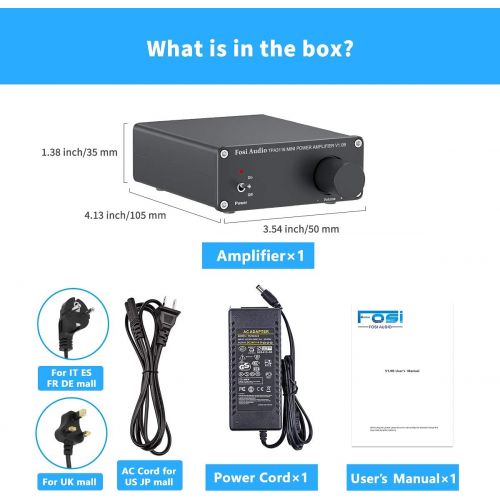  Fosi Audio V1.0B 2 Channel Amplifier Stereo Audio Amp Mini Hi-Fi Class D Integrated TPA3116 Amp for Home Speakers 50W x 2 with 19V 4.74A Power Supply